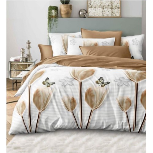Set Lenjerie Eleganta 6 piese cu elestic din Bumbac Finet, Cearceaf de pat 180x200cm, Pat 2 Persoane, LP-18