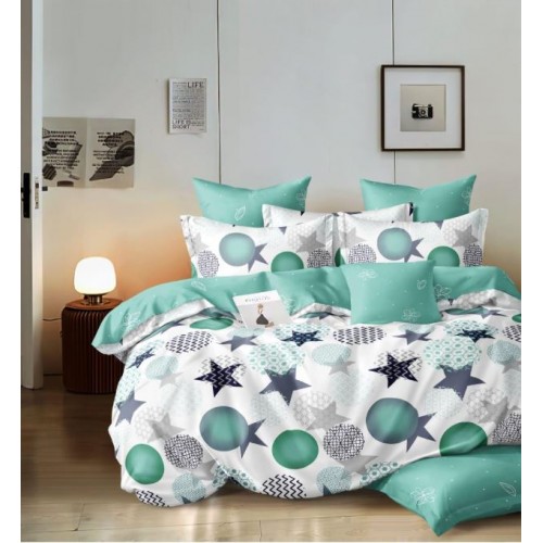 Set Lenjerie Eleganta 6 piese cu elestic din Bumbac Finet, Cearceaf de pat 180x200cm, Pat 2 Persoane, LP-21