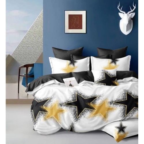 Set Lenjerie Eleganta 6 piese cu elestic din Bumbac Finet, Cearceaf de pat 180x200cm, Pat 2 Persoane, LP-22