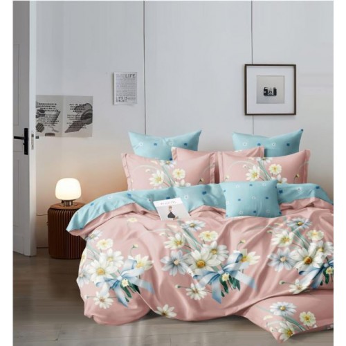 Set Lenjerie Eleganta 6 piese cu elestic din Bumbac Finet, Cearceaf de pat 180x200cm, Pat 2 Persoane, LP-24
