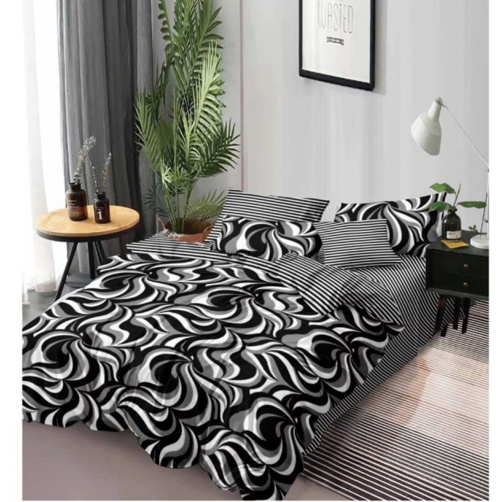 Set Lenjerie Eleganta 6 piese cu elestic din Bumbac Finet, Cearceaf de pat 180x200cm, Pat 2 Persoane, LP-28