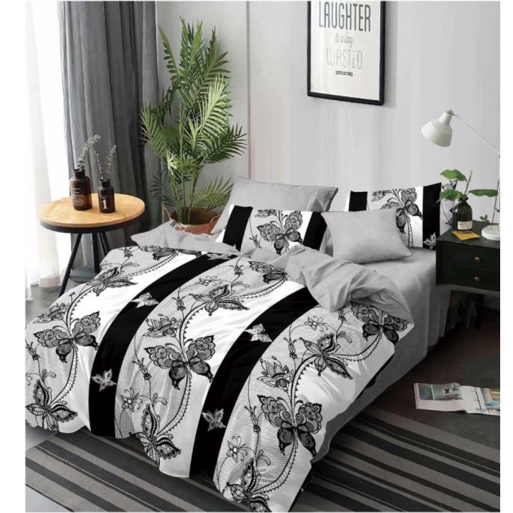 Set Lenjerie Eleganta 6 piese cu elestic din Bumbac Finet, Cearceaf de pat 180x200cm, Pat 2 Persoane, LP-35