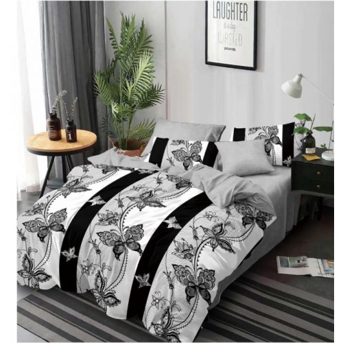 Set Lenjerie Eleganta 6 piese cu elestic din Bumbac Finet, Cearceaf de pat 180x200cm, Pat 2 Persoane, LP-35