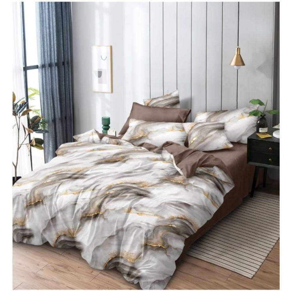 Set Lenjerie Eleganta 6 piese cu elestic din Bumbac Finet, Cearceaf de pat 180x200cm, Pat 2 Persoane, LP-36
