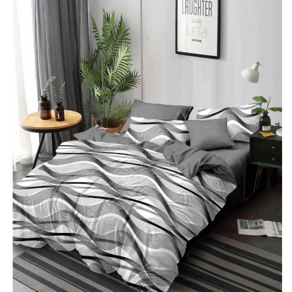 Set Lenjerie Eleganta 6 piese cu elestic din Bumbac Finet, Cearceaf de pat 180x200cm, Pat 2 Persoane, LP-40