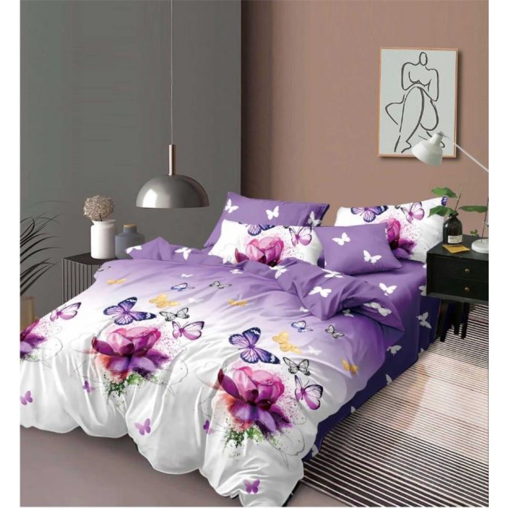 Set Lenjerie Eleganta 6 piese cu elestic din Bumbac Finet, Cearceaf de pat 180x200cm, Pat 2 Persoane, LP-46
