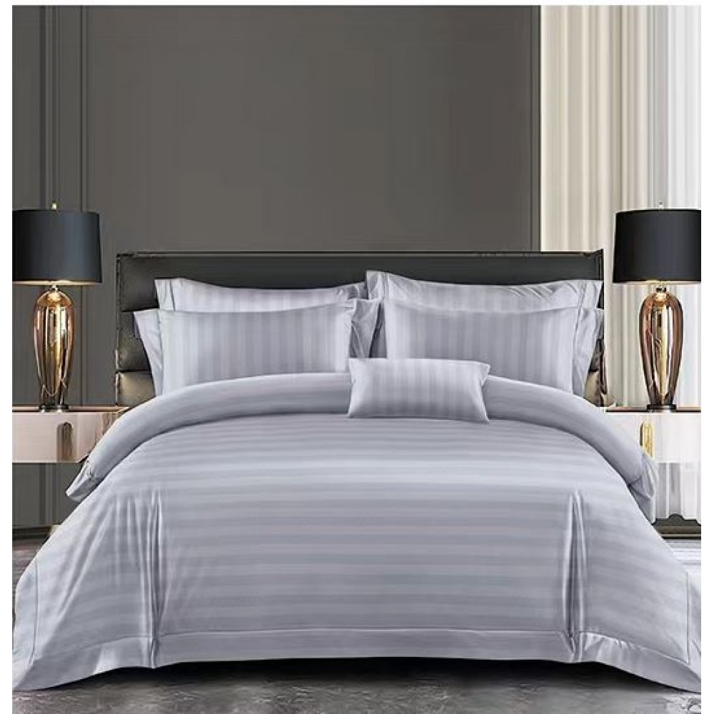 Set Lenjerie Eleganta Damasc din 6 piese, Cearceaf de pat 230x240cm, Pat 2 Persoane, LH-10