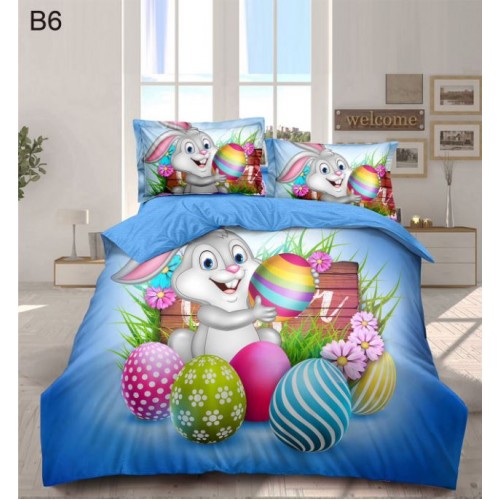Set Lenjerie Eleganta cu imprimeu de Paște, 6 piese din Finet, Cearceaf de pat 230x250cm, Pat 2 Persoane, BB6