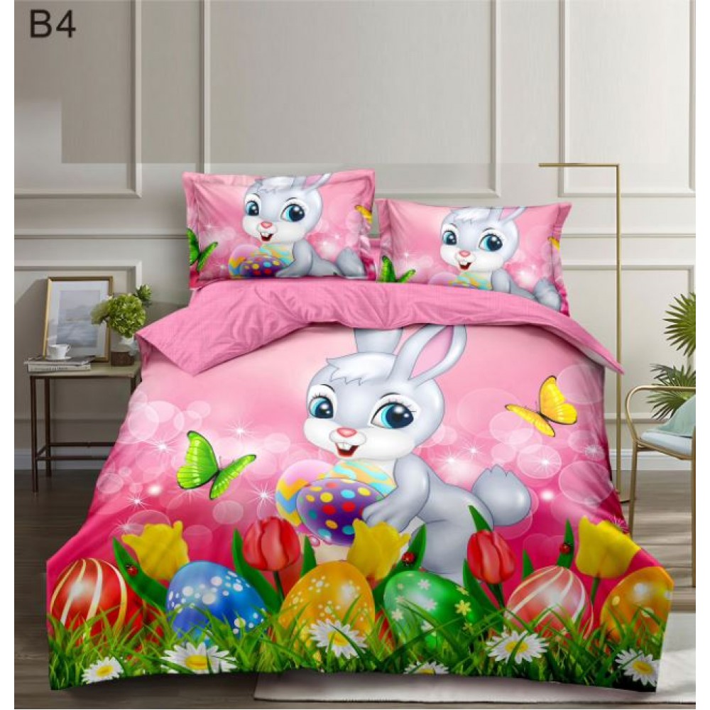 Set Lenjerie Eleganta cu imprimeu de Paște, 6 piese din Finet, Cearceaf de pat 230x250cm, Pat 2 Persoane, BB4