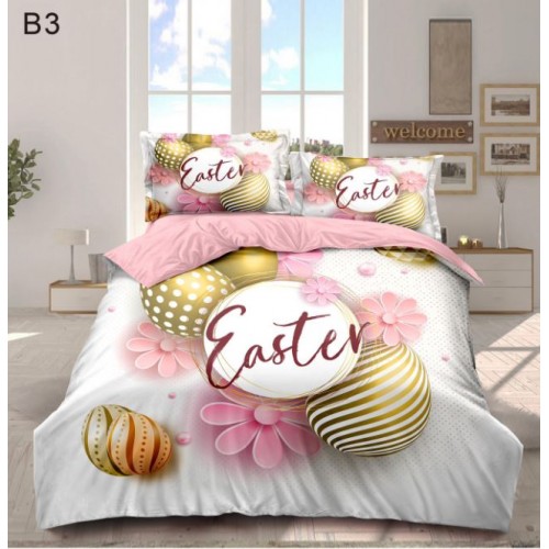 Set Lenjerie Eleganta cu imprimeu de Paște, 6 piese din Finet, Cearceaf de pat 230x250cm, Pat 2 Persoane, BB3