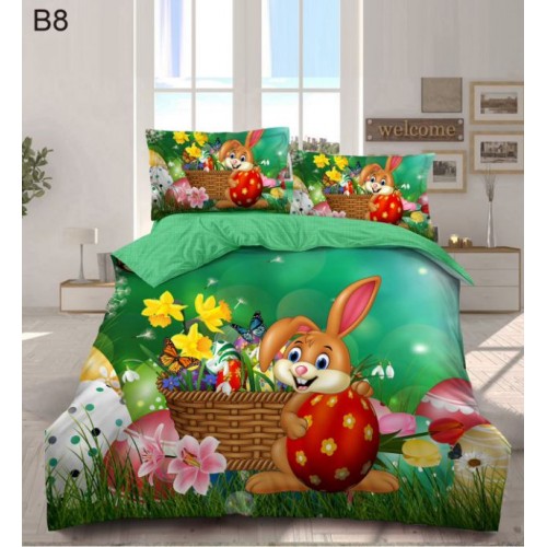 Set Lenjerie Eleganta cu imprimeu de Paște, 6 piese din Finet, Cearceaf de pat 230x250cm, Pat 2 Persoane, BB8