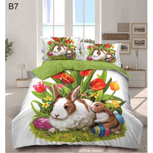 Set Lenjerie Eleganta cu imprimeu de Paște, 6 piese din Finet, Cearceaf de pat 230x250cm, Pat 2 Persoane, BB7