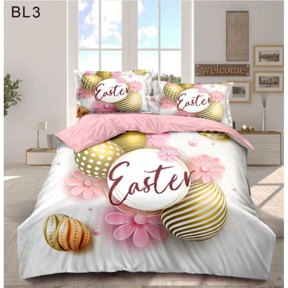 Set Lenjerie Eleganta cu imprimeu de Paște, 6 piese din Finet Cu elastic, Cearceaf de pat 180x200cm, Pat 2 Persoane, BL3