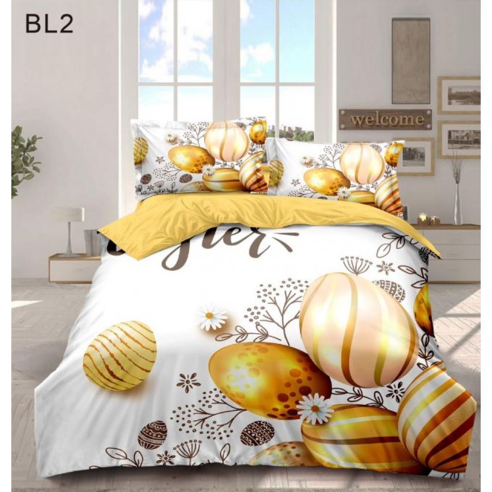 Set Lenjerie Eleganta cu imprimeu de Paște, 6 piese din Finet Cu Elastic, Cearceaf de pat 180x200cm, Pat 2 Persoane, BL2
