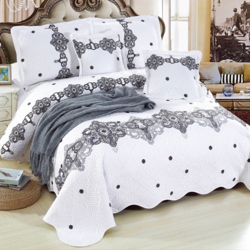 Cuvertură Pat Dublu, 5 Piese, Bumbac 100% , Imprimat –Calitate Premium, cu Imprimeu Durabil, 230x250 cm, E-S1