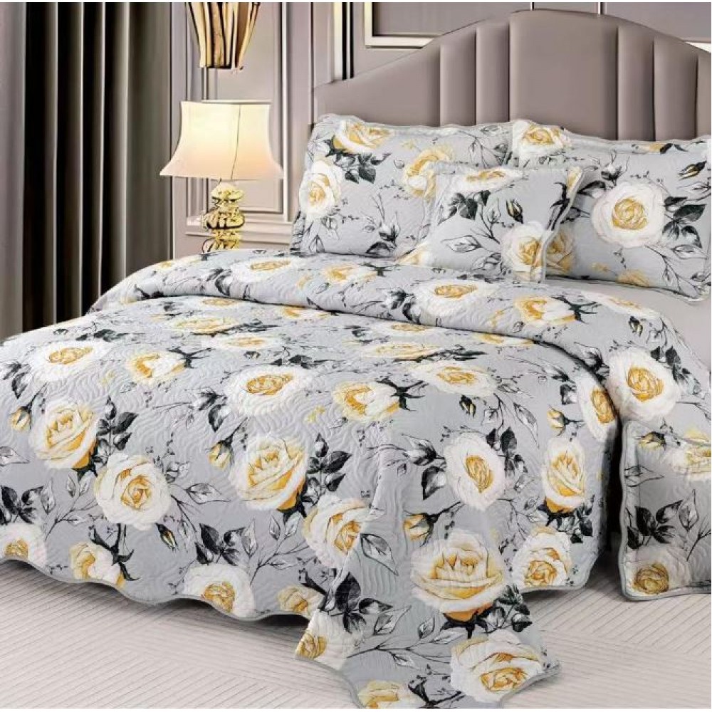 Cuvertură Pat Dublu, 5 Piese, Bumbac 100% , Imprimat –Calitate Premium, cu Imprimeu Durabil, 230x250 cm, E-S378