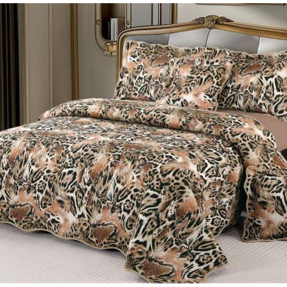 Cuvertură Pat Dublu, 5 Piese, Bumbac 100% , Imprimat –Calitate Premium, cu Imprimeu Durabil, 230x250 cm, E-S377