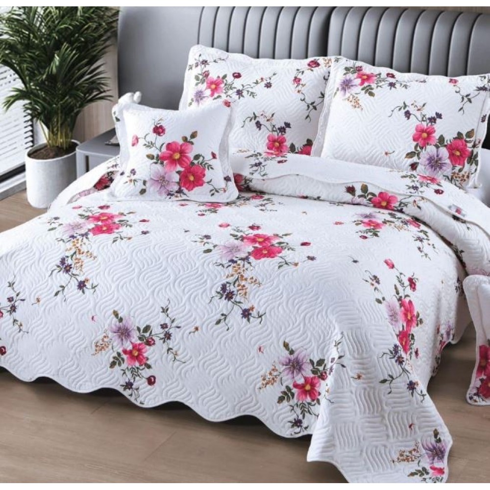 Cuvertură Pat Dublu, 5 Piese, Bumbac 100% , Imprimat –Calitate Premium, cu Imprimeu Durabil, 230x250 cm, E-S296