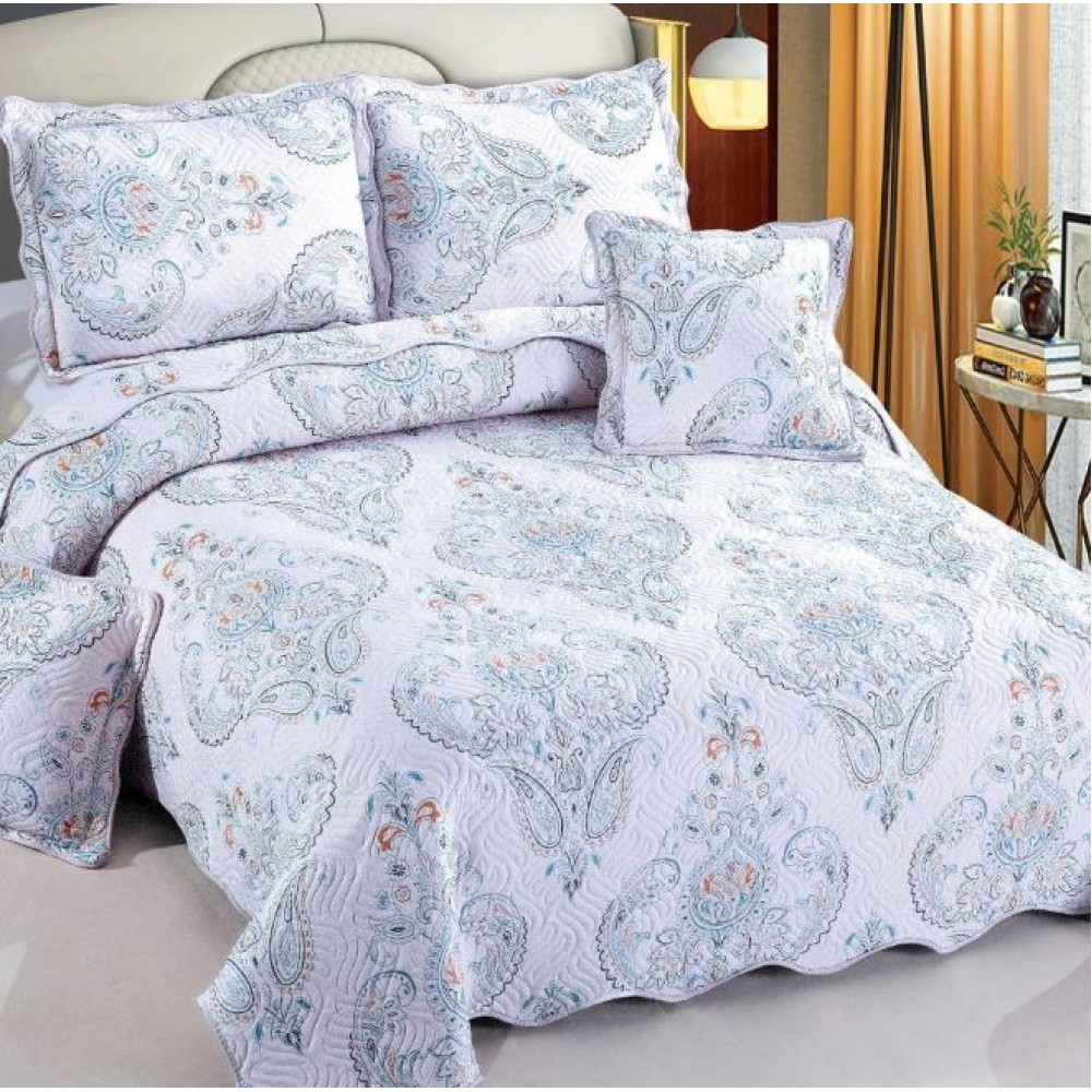 Cuvertură Pat Dublu, 5 Piese, Bumbac 100% , Imprimat –Calitate Premium, cu Imprimeu Durabil, 230x250 cm, E-S126