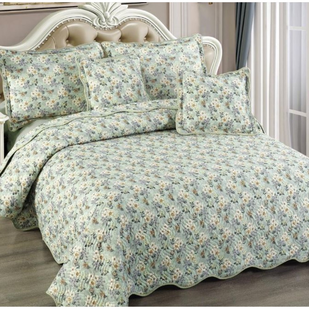 Cuvertură Pat Dublu, 5 Piese, Bumbac 100% , Imprimat –Calitate Premium, cu Imprimeu Durabil, 230x250 cm, E-S136