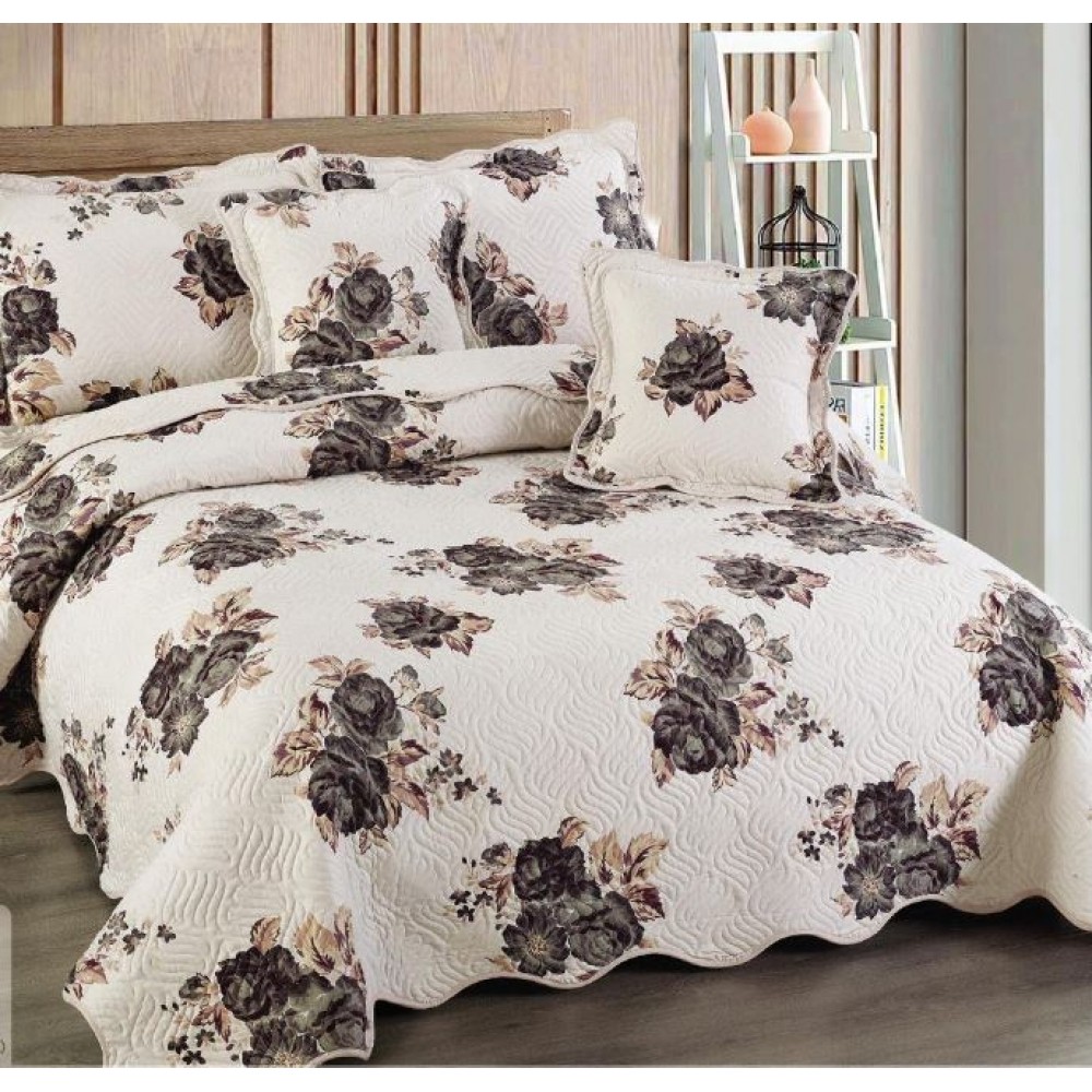 Cuvertură Pat Dublu, 5 Piese, Bumbac 100% , Imprimat –Calitate Premium, cu Imprimeu Durabil, 230x250 cm, E-S138
