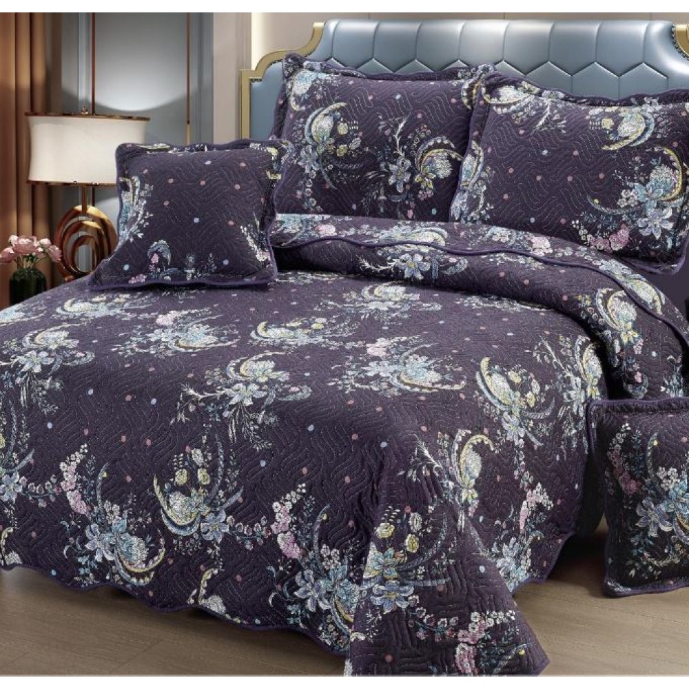 Cuvertură Pat Dublu, 5 Piese, Bumbac 100% , Imprimat –Calitate Premium, cu Imprimeu Durabil, 230x250 cm, E-S139