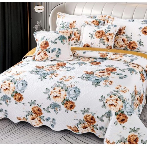 Cuvertură Pat Dublu, 5 Piese, Bumbac 100% , Imprimat –Calitate Premium, cu Imprimeu Durabil, 230x250 cm, E-S218