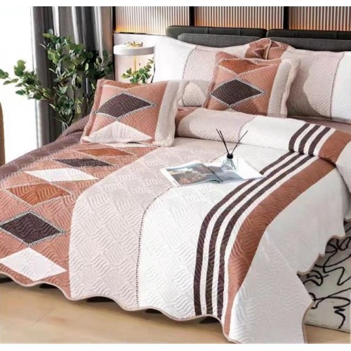 Cuvertură Pat Dublu, 5 Piese, Bumbac 100% , Imprimat –Calitate Premium, cu Imprimeu Durabil, 230x250 cm, E-S266
