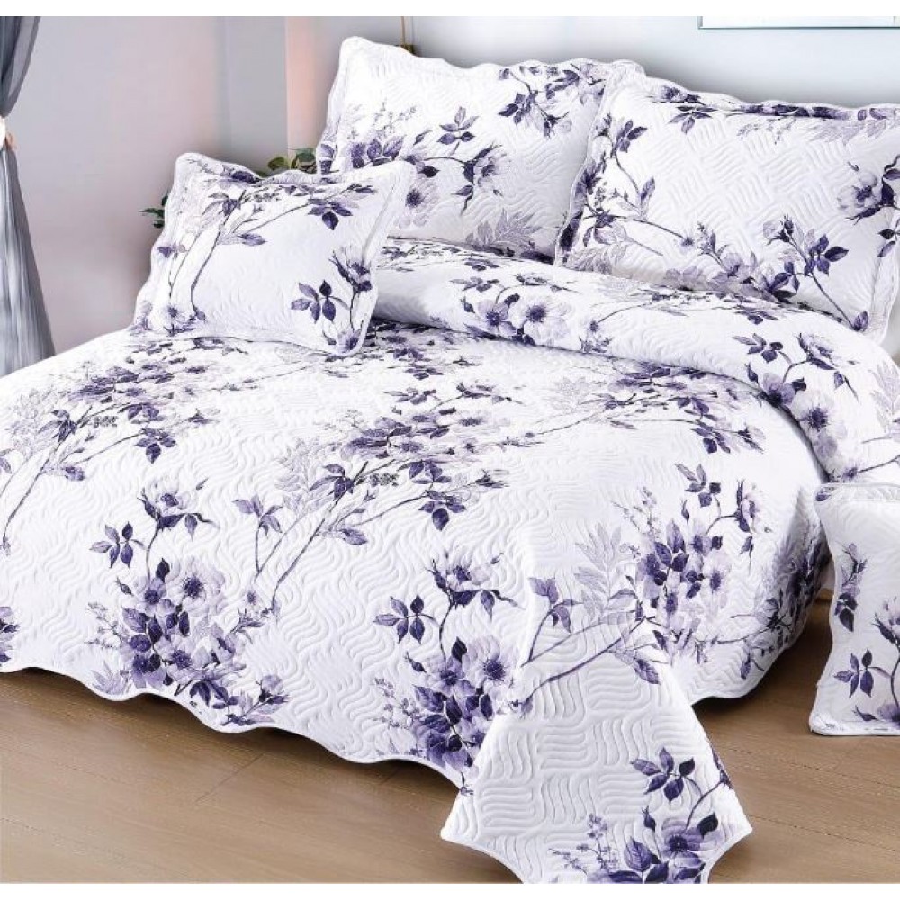 Cuvertură Pat Dublu, 5 Piese, Bumbac 100% , Imprimat –Calitate Premium, cu Imprimeu Durabil, 230x250 cm, E-S264