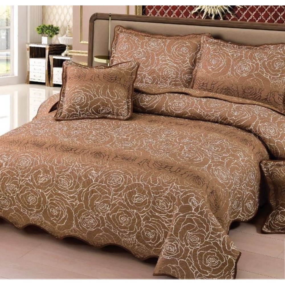Cuvertură Pat Dublu, 5 Piese, Bumbac 100% , Imprimat –Calitate Premium, cu Imprimeu Durabil, 230x250 cm, E-S253