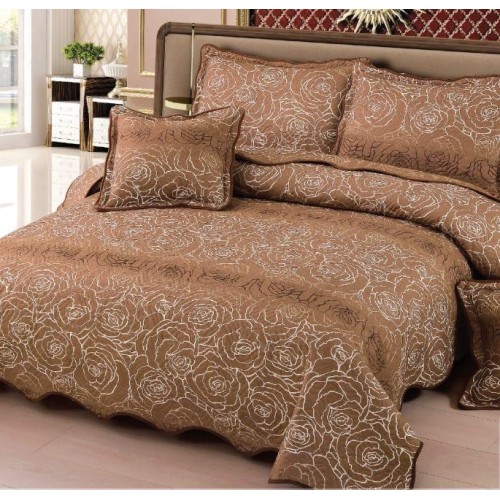 Cuvertură Pat Dublu, 5 Piese, Bumbac 100% , Imprimat –Calitate Premium, cu Imprimeu Durabil, 230x250 cm, E-S253