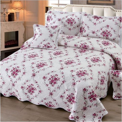 Cuvertură Pat Dublu, 5 Piese, Bumbac 100% , Imprimat –Calitate Premium, cu Imprimeu Durabil, 230x250 cm, E-S262