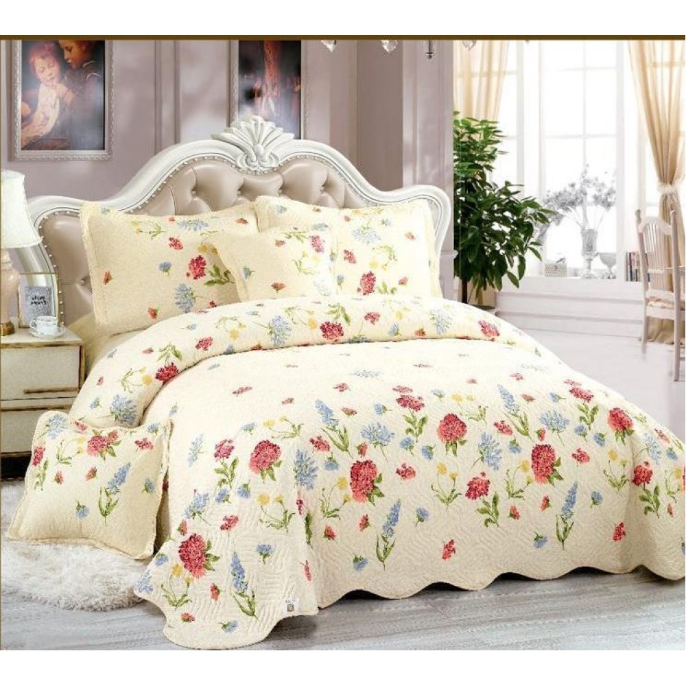 Cuvertură Pat Dublu, 5 Piese, Bumbac 100% , Imprimat –Calitate Premium, cu Imprimeu Durabil, 230x250 cm, E-S91