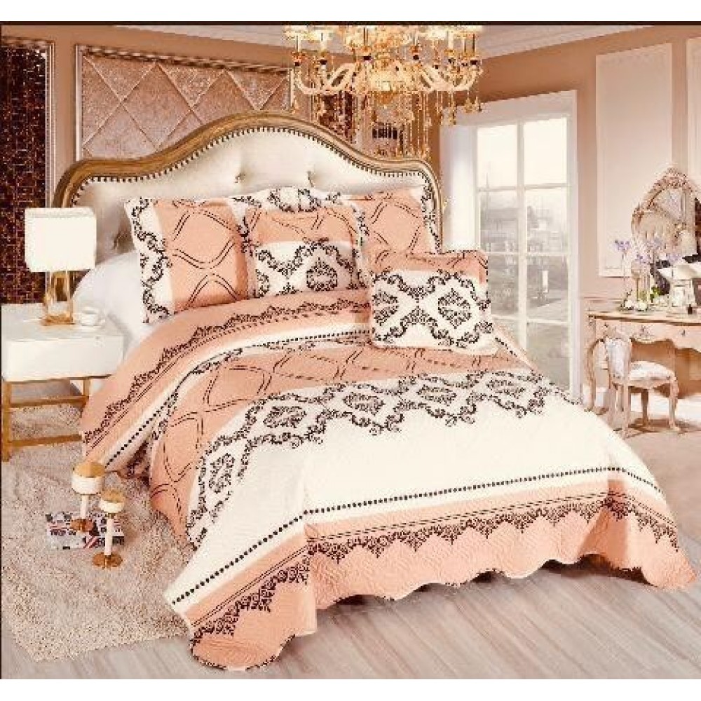 Cuvertură Pat Dublu, 5 Piese, Bumbac 100% , Imprimat –Calitate Premium, cu Imprimeu Durabil, 230x250 cm, E-S4