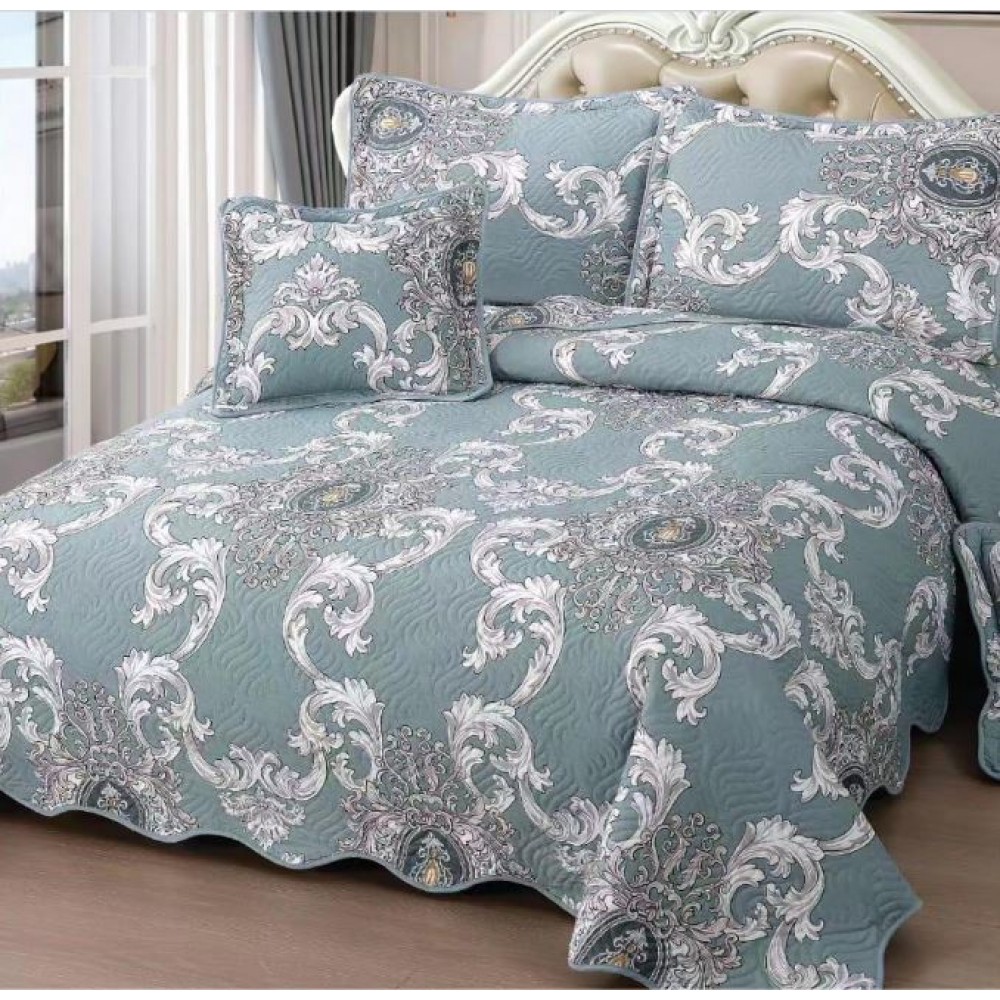 Cuvertură Pat Dublu, 5 Piese, Bumbac 100% , Imprimat –Calitate Premium, cu Imprimeu Durabil, 230x250 cm, E-S209