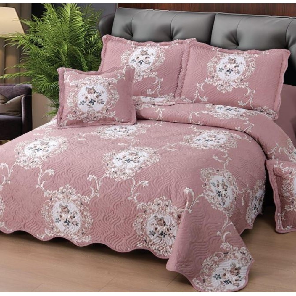 Cuvertură Pat Dublu, 5 Piese, Bumbac 100% , Imprimat –Calitate Premium, cu Imprimeu Durabil, 230x250 cm, E-S252