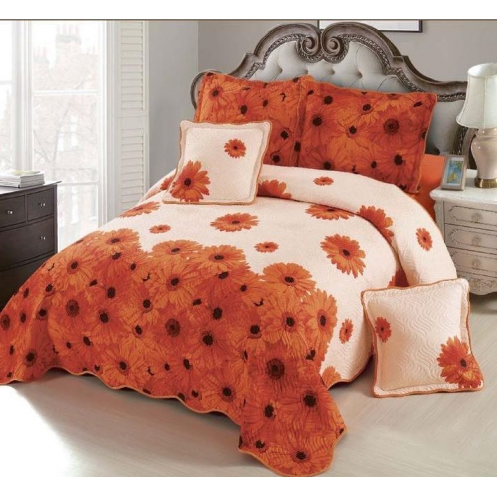 Cuvertură Pat Dublu, 5 Piese, Bumbac 100% , Imprimat –Calitate Premium, cu Imprimeu Durabil, 230x250 cm, E-S84