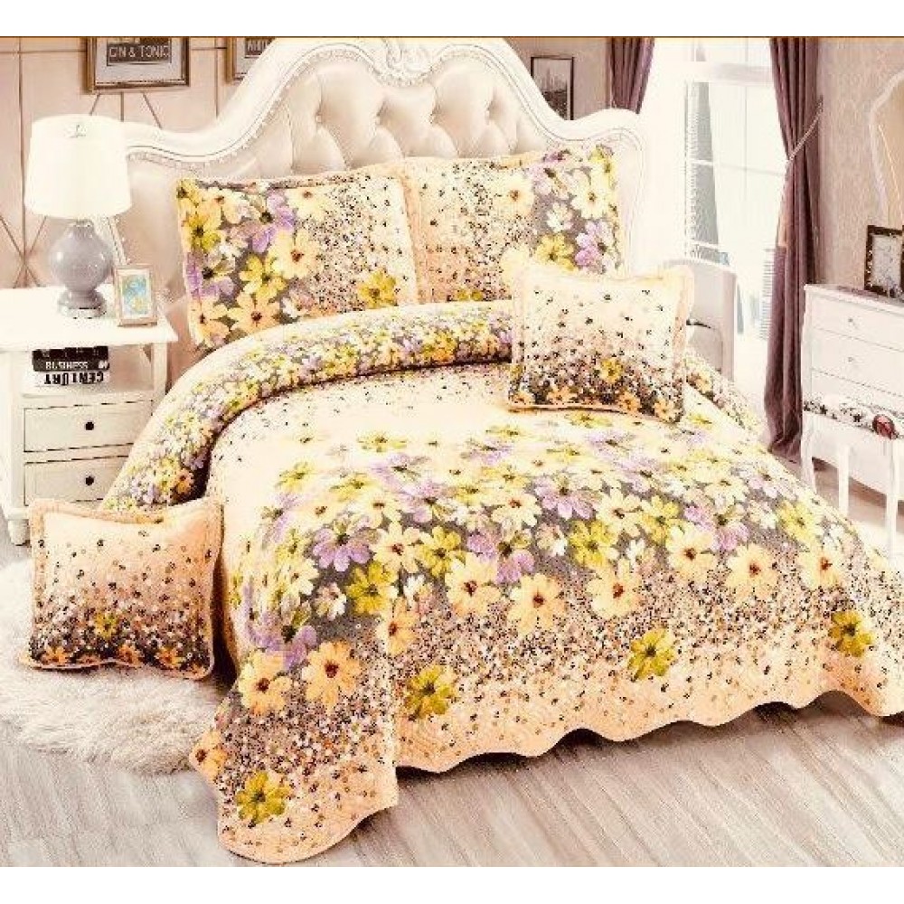 Cuvertură Pat Dublu, 5 Piese, Bumbac 100% , Imprimat –Calitate Premium, cu Imprimeu Durabil, 230x250 cm, E-S6