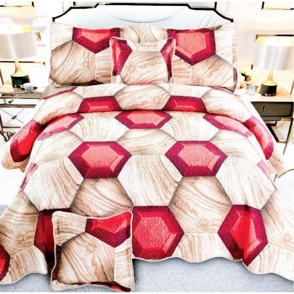 Cuvertură Pat Dublu, 5 Piese, Bumbac 100% , Imprimat –Calitate Premium, cu Imprimeu Durabil, 230x250 cm, E-S94