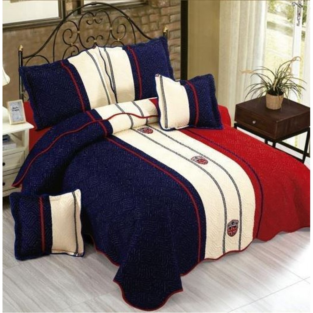 Cuvertură Pat Dublu, 5 Piese, Bumbac 100% , Imprimat –Calitate Premium, cu Imprimeu Durabil, 230x250 cm, E-S105