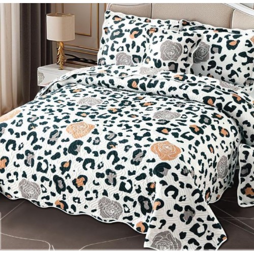 Cuvertură Pat Dublu, 5 Piese, Bumbac 100% , Imprimat –Calitate Premium, cu Imprimeu Durabil, 230x250 cm, E-S313
