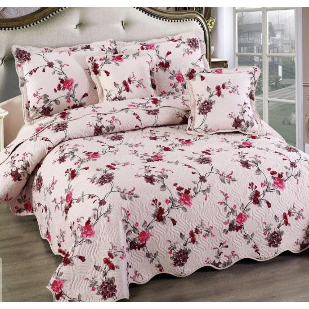 Cuvertură Pat Dublu, 5 Piese, Bumbac 100% , Imprimat –Calitate Premium, cu Imprimeu Durabil, 230x250 cm, E-S137