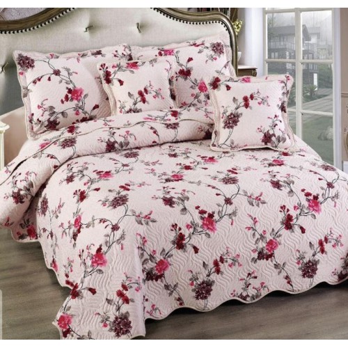 Cuvertură Pat Dublu, 5 Piese, Bumbac 100% , Imprimat –Calitate Premium, cu Imprimeu Durabil, 230x250 cm, E-S137