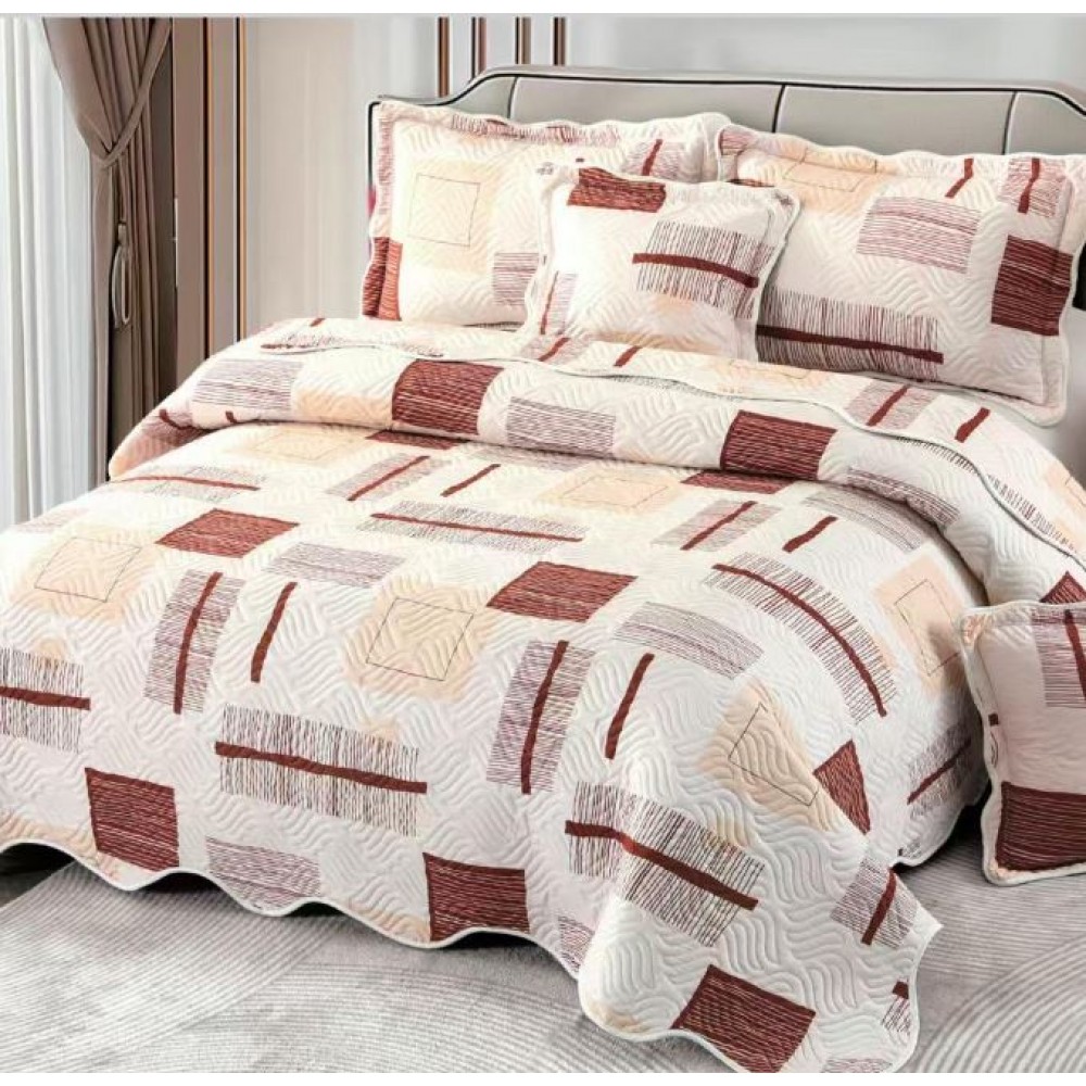 Cuvertură Pat Dublu, 5 Piese, Bumbac 100% , Imprimat –Calitate Premium, cu Imprimeu Durabil, 230x250 cm, E-S318