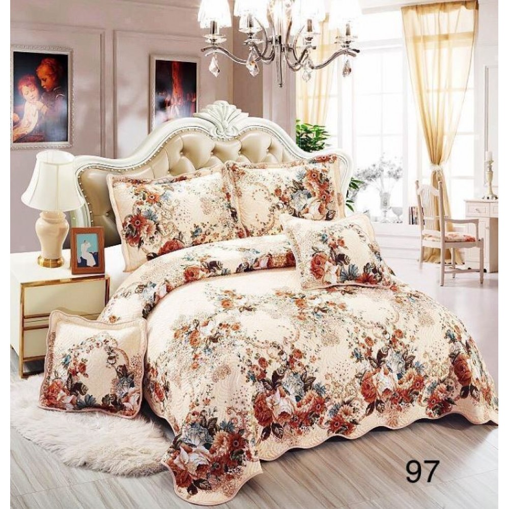 Cuvertură Pat Dublu, 5 Piese, Bumbac 100% , Imprimat –Calitate Premium, cu Imprimeu Durabil, 230x250 cm, E-S97
