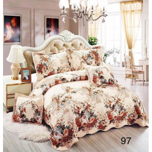 Cuvertură Pat Dublu, 5 Piese, Bumbac 100% , Imprimat –Calitate Premium, cu Imprimeu Durabil, 230x250 cm, E-S97