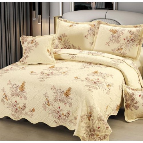 Cuvertură Pat Dublu, 5 Piese, Bumbac 100% , Imprimat –Calitate Premium, cu Imprimeu Durabil, 230x250 cm, E-S141