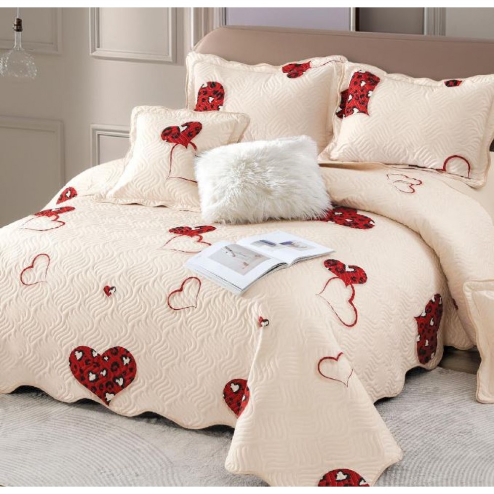 Cuvertură Pat Dublu, 5 Piese, Bumbac 100% , Imprimat –Calitate Premium, cu Imprimeu Durabil, 230x250 cm, E-S332