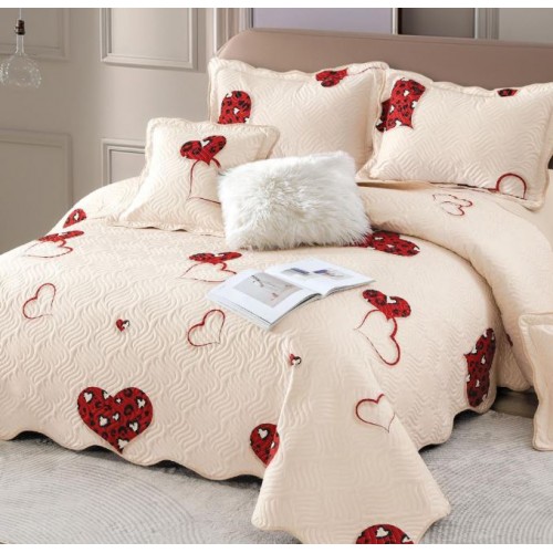 Cuvertură Pat Dublu, 5 Piese, Bumbac 100% , Imprimat –Calitate Premium, cu Imprimeu Durabil, 230x250 cm, E-S332