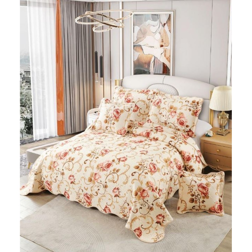 Cuvertură Pat Dublu, 5 Piese, Bumbac 100% , Imprimat –Calitate Premium, cu Imprimeu Durabil, 230x250 cm, E-S7